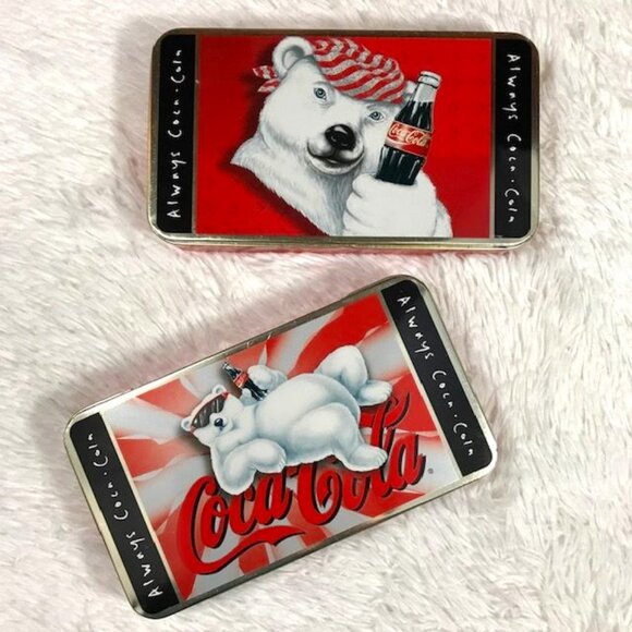 Vintage Set of 2 Coca-Cola Polar Bear 'Always Coca-Cola' Hinged Lid Tins - Picture 1 of 12